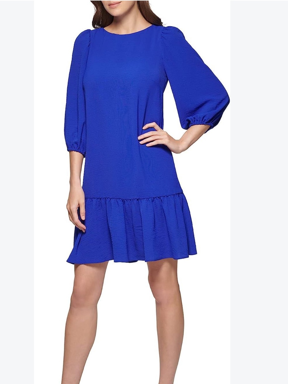 DKNY Cobalt Blue Puff Sleeve Midi Dress